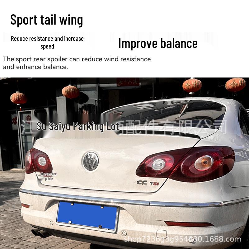 Volkswagen CC Rear Spoiler (2009-2018) - Non-Destructive, No-Punching Diffuser, Carbon Fiber Texture.