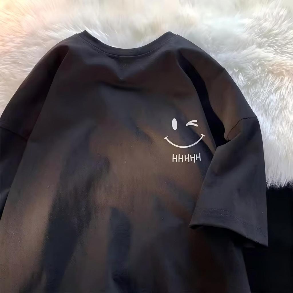 2025 new model smiling face pattern fashionable couple outfit cotton shortsleeved Tshirt classic and simple loose casual top