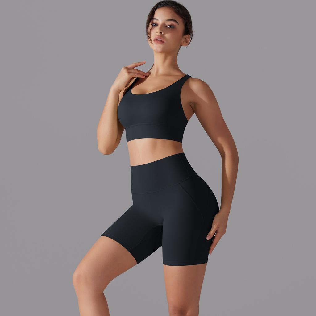 Nessaj Women Black Corss Bra Sport Set Beauty Back Bra Short Pants Gym Yoga Sportswear 2 Piece Workout Sets