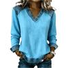 V Neck Long Sleeve Casual Blouse for Women with Denim Trim Versatile Spring Tops for Women and Summer Tops for Women