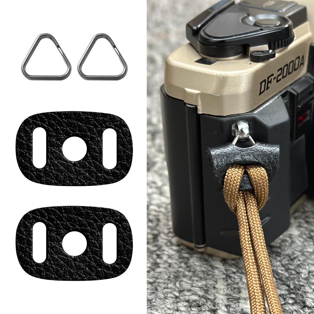 DSLR & Mirrorless Camera Strap Conversion Ring with Cowhide Pad and Metal Triangle Buckle Round Ring Pair