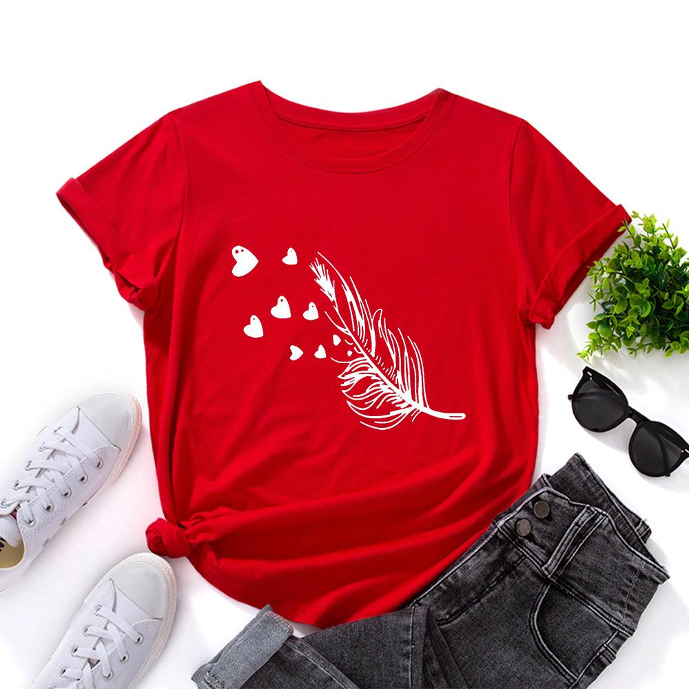 Cotton T-Shirt Short Sleeve Round Neck Women 2d Print Tops