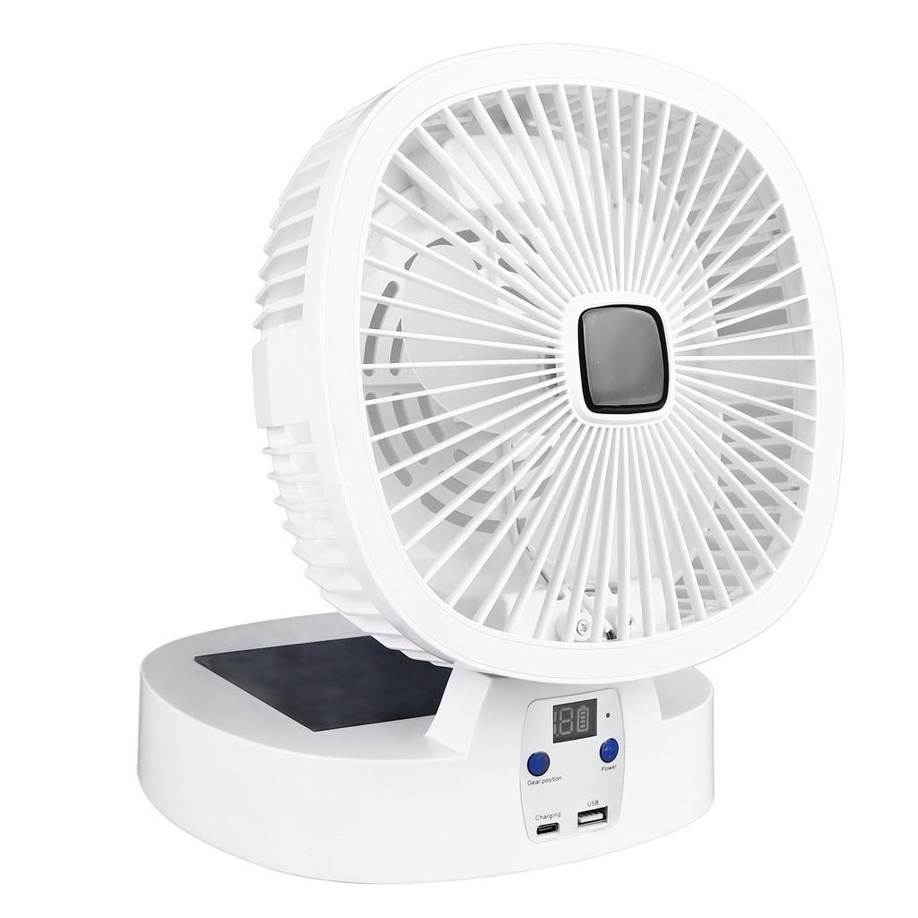 Solar-Camping-Ventilator, zusammenklappbar, wiederaufladbar, solarbetrieben, mit 3 Stufen, LED-Licht, 5 Geschwindigkeiten, leise