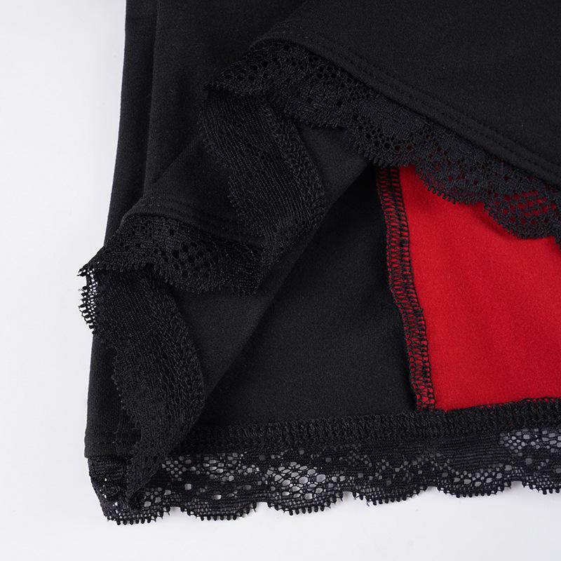 Tmavý styl Horká holka Krajka Patchwork Čtvercový výstřih Dlouhý rukáv Tričko - Nové Podzimní Zeštíhlující Základní vrstva Top