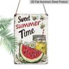 2D Flat 1pc Vintage Summer Watermelon & Lemonade Metal Sign - Sweet Summer Time Wall Decor - Retro Kitchen, Cafe, Party Decoration - Durable Aluminum