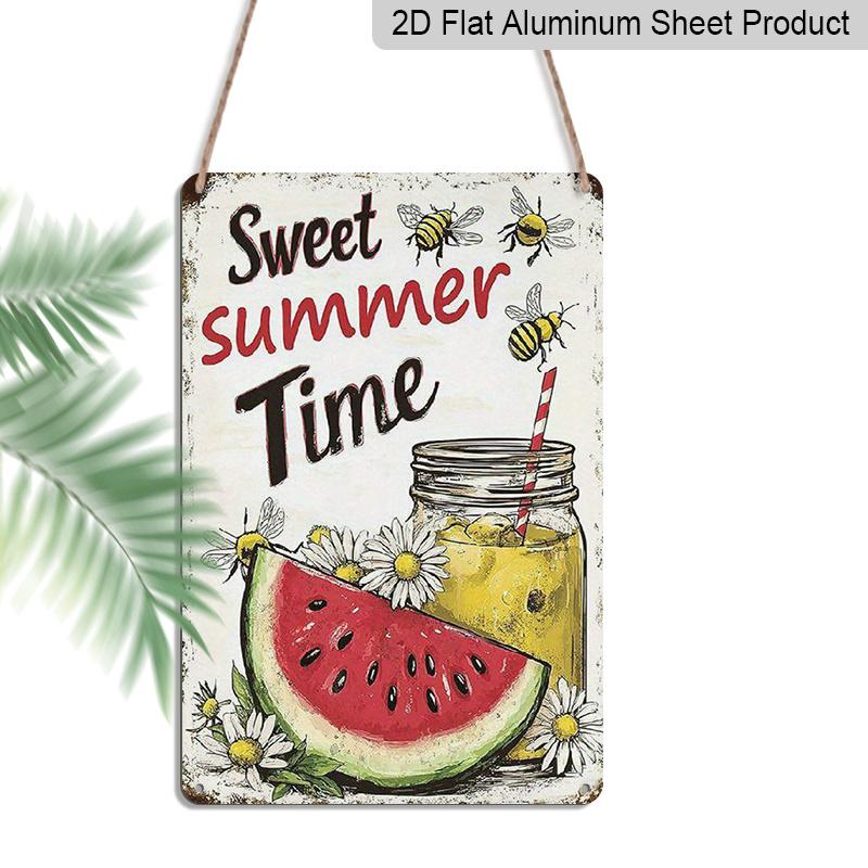 

2D Flat 1pc Vintage Summer Watermelon & Lemonade Metal Sign - Sweet Summer Time Wall Decor - Retro Kitchen, Cafe, Party Decoration - Durable Aluminum 20*30cm