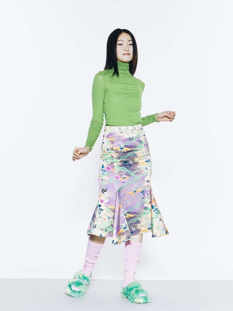 VEGAN TIGER V-Cut Midi Skirt (Light Purple)