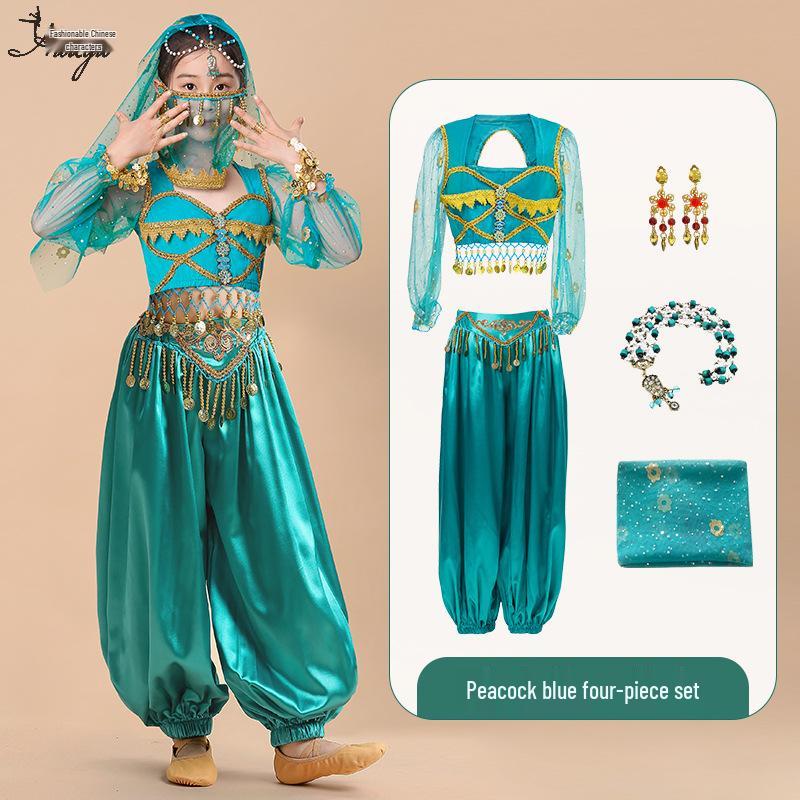 Kinder Indischer Jasmin Prinzessin Tanzkostüm - Ethnische Langarm Performance Outfit