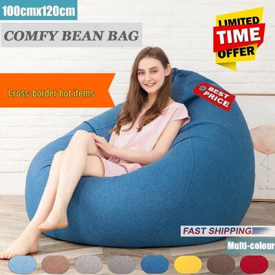 Children's Cotton & Linen Bean Bag Chair and Footrest Cover Set