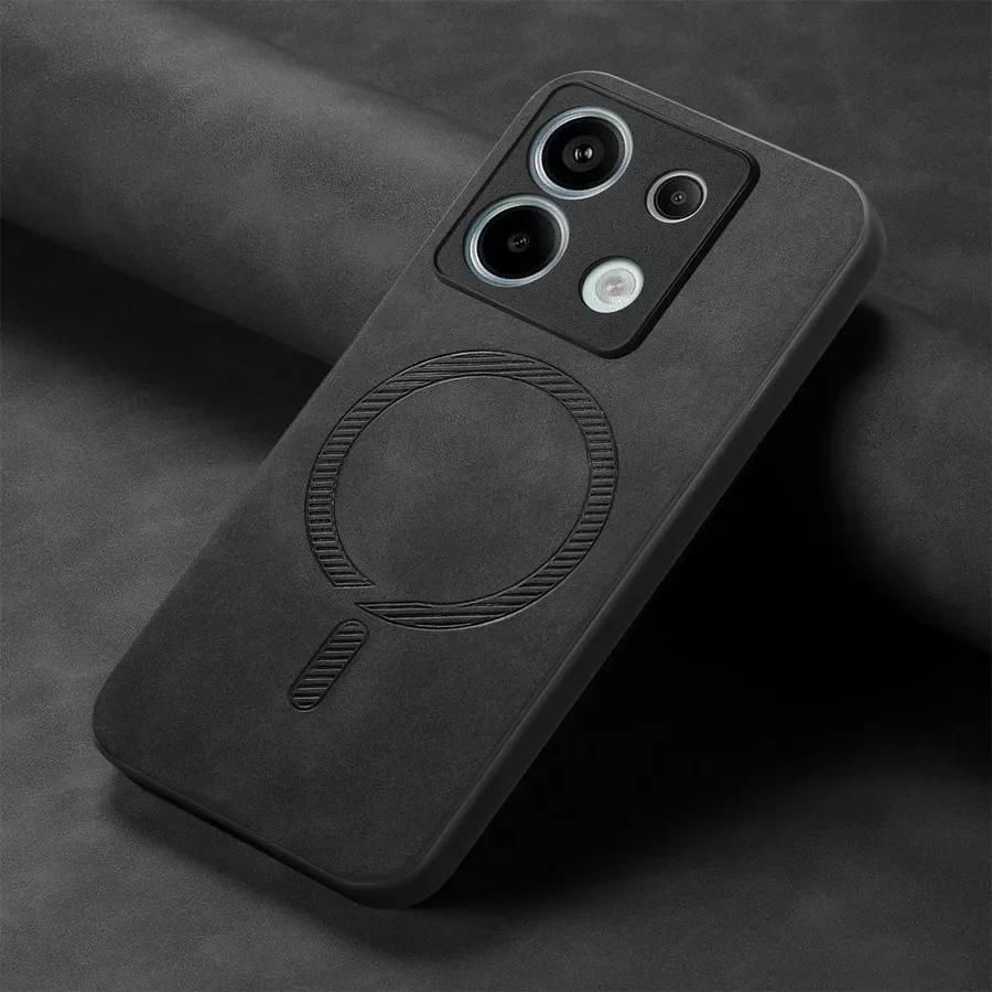 

Для Redmi Note 14 Pro Plus Note14 5G Роскошный кожаный чехол для беспроводной магнитной зарядки Magsafe Противоударный чехол для Redmi Note 14pro 13 Pro + Redmi Note 13 5G чёрный