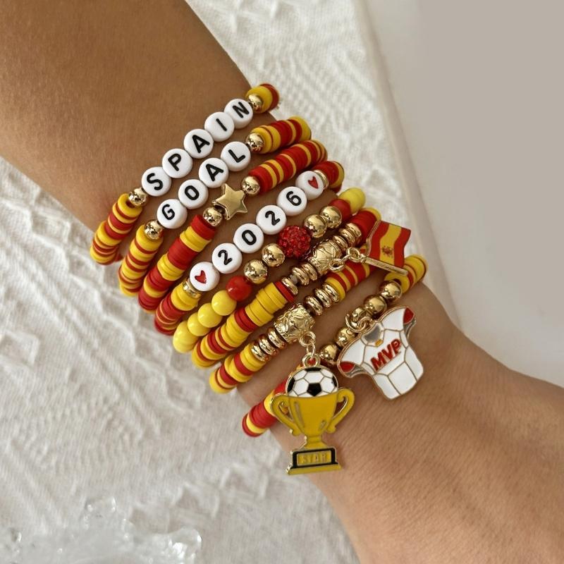 Soccer Themed Bracelets With Football Charm For Women And Men Elastic Adjustable Wristbands For Fan