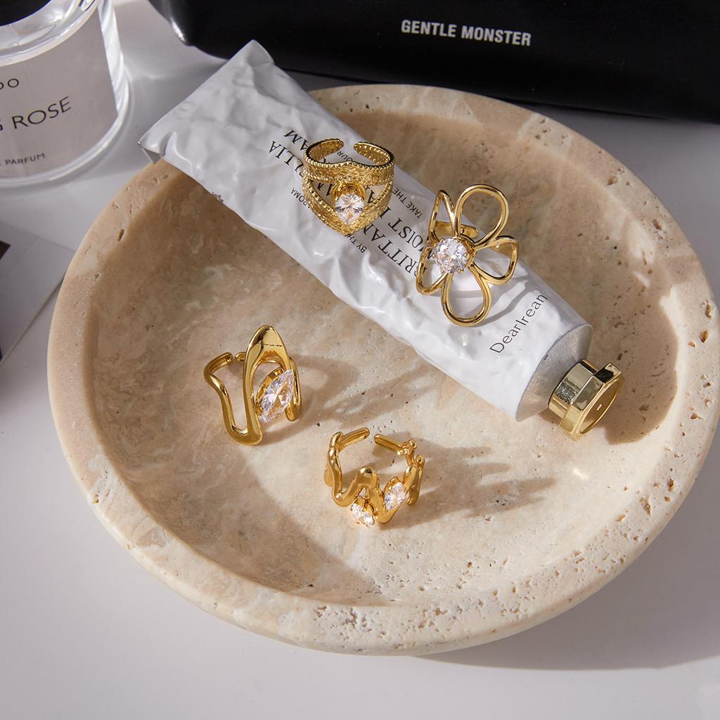New Trend Stainless Steel Zircon Rings for Women Non-Tarnish Waterproof Jewelry Irregular Geometric Open Adjustable Ring