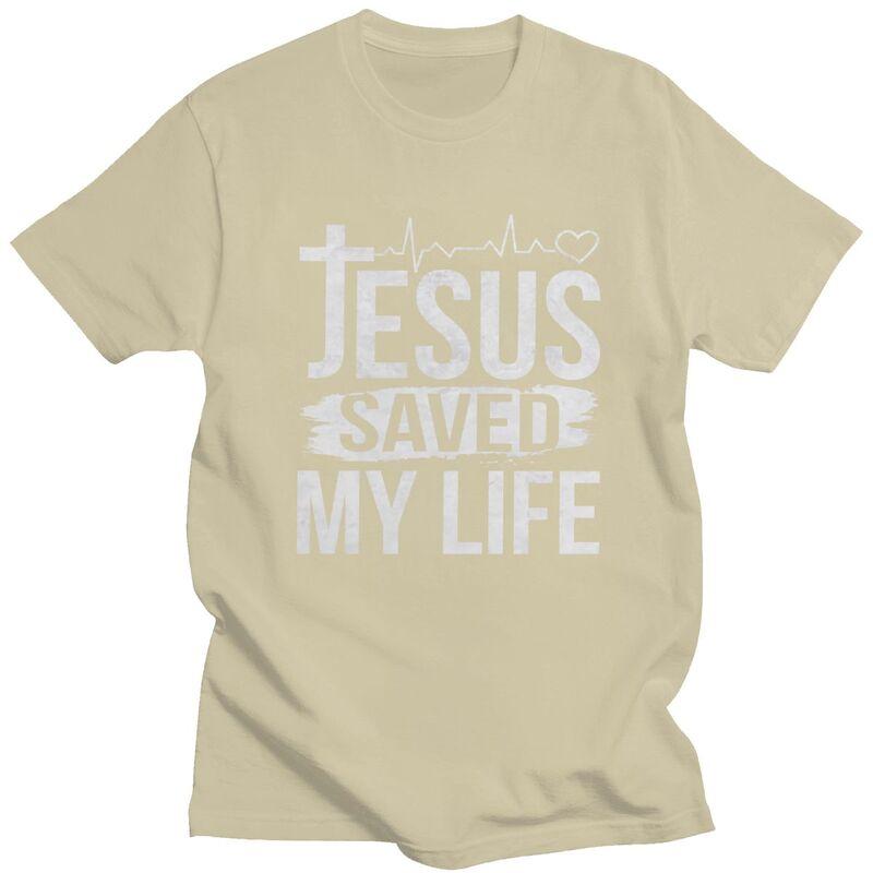 Individuelles Jesus hat mein Leben gerettet T-Shirt für Herren Reines Baumwoll-T-Shirt Freizeit-T-Shirts Christliche Religion Christlicher Glaube T-Shirt Slim Fit