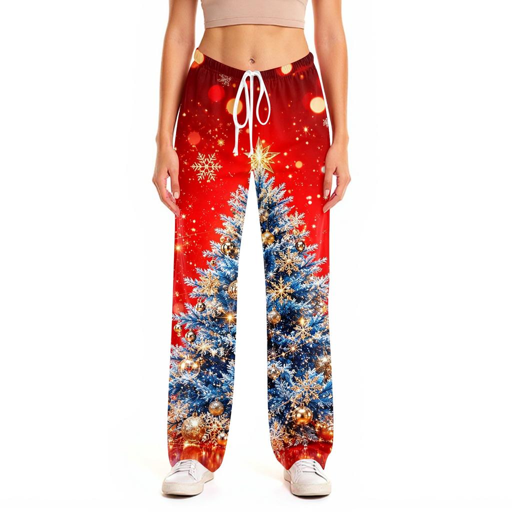 Damen Weihnachts-Pyjamahose mit Aufdruck, elastischem Bund und - Lässige Haus-Schlafkleidung