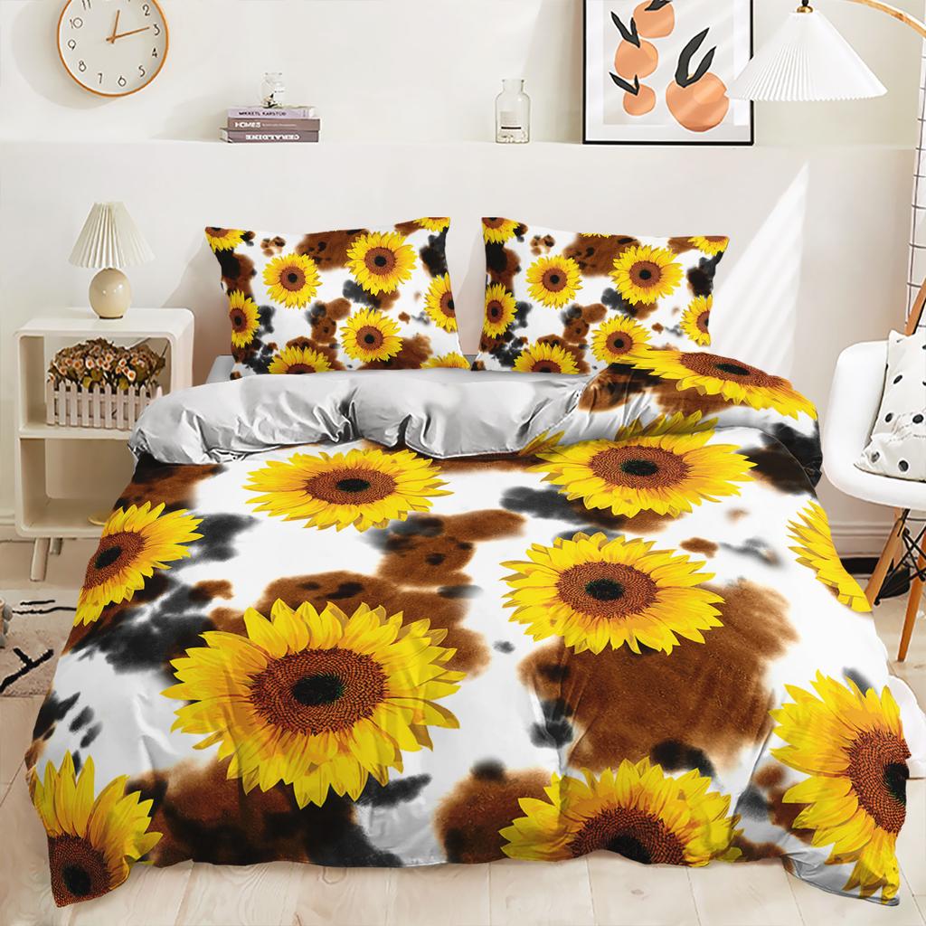 Three-Piece Sunflower Quilt Cover Digital Printing Kit Bedding