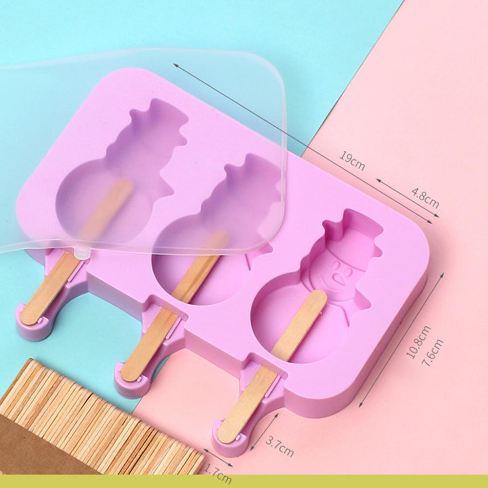 Silicone Ice Cream Mold DIY Homemade Cartoon Ice Maker Mould with Cover A#0