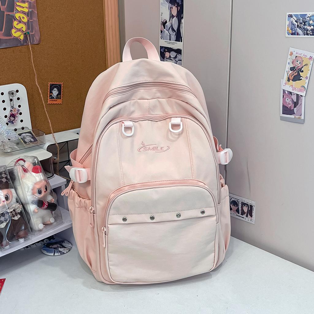 Schoolbag Sea Salt Blue Solid Color Letter Fresh Backpack Junior High School Primary School Student Party Class Travel Versatile Sweet School Bag Girl