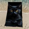 Vibrant Black Cat Beach Towel, Yellow Eyes Art Print Quick-Dry Sand-Free Microfiber Bath Towels for Travel, Swim and Camping