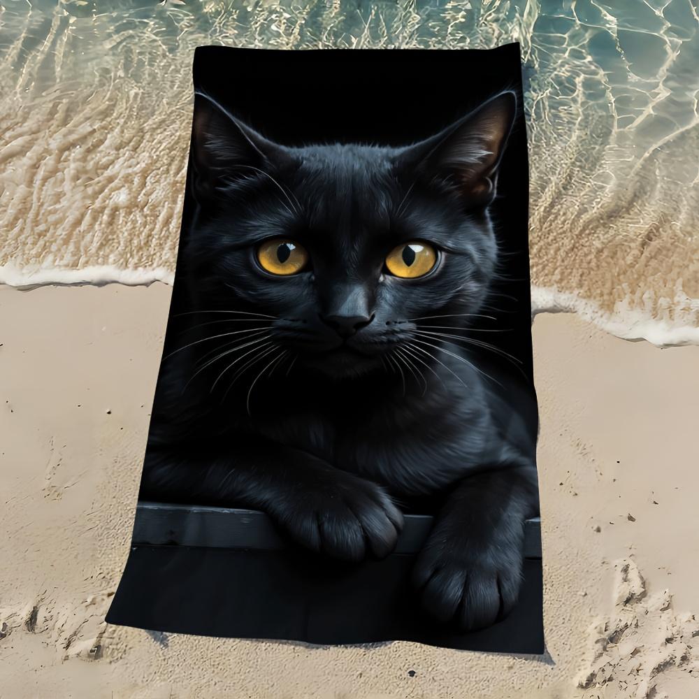 Lampada Black/Yellow Vibrant Cat Beach Towel, Eyes Art Print Quick-Dry Sand-Free Microfiber Bath Towels For Travel, Swim And Camping