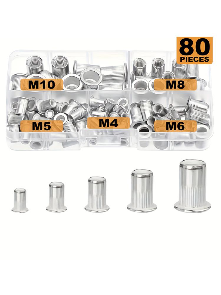 

80 шт. алюминиевых заклепочных гаек с плоской головкой M4 M5 M6 M8 M10 заклепочные гайки вставные заклепки смешанного размера Премиум автоматический набор инструментов для заклепок