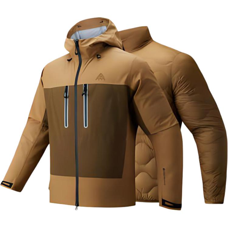 Anta Outdoor Series Men s Brown Colorblock 3-in-1 Down Liner Jacket Set 952446603-1 3XL