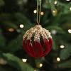 Luxury Holiday Tree Decorations Burgundy Velvet Christmas Ball Ornaments, 3.15 Inch Glitter Flocked Decorative Hanging Balls Decoration, Plastic