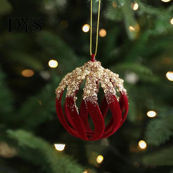 Luxury Holiday Tree Decorations Burgundy Velvet Christmas Ball Ornaments, 3.15 Inch Glitter Flocked Decorative Hanging Balls Decoration, Plastic