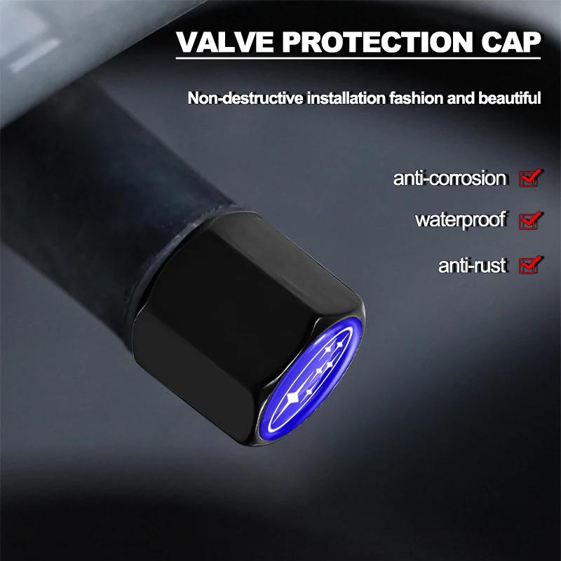 Car Wheel Tire Valve Stems Cap With Keychain Keyring Badge For Subaru Forester SG5 SH SJ Impreza XV Outback WRX STI GC8 Tribeca rgw1
