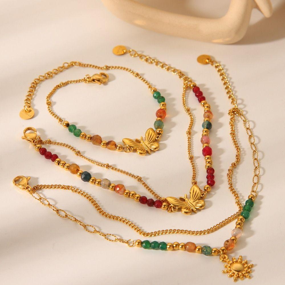 Stainless Steel French Sun Star Pendant Bohemia Colorful Bead Bracelets  Friends Birthday Gift