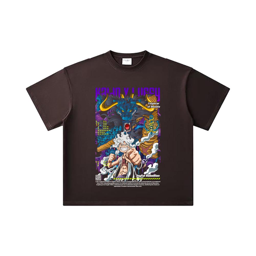 260 GSM Double Yarn 32 Count 100% Cotton One Piece V35 Luffy Kaido Print Unisex Heavy Cotton T Shirt