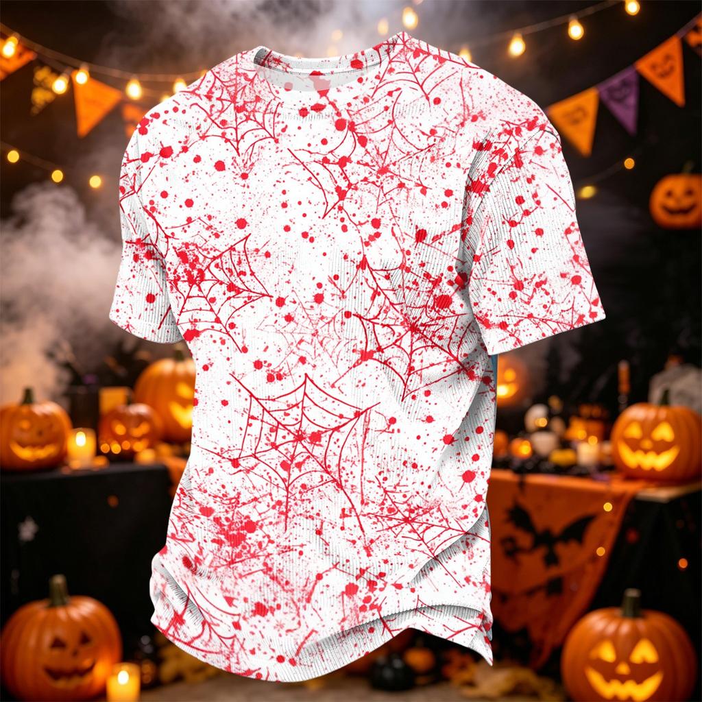 Men's Casual Corduroy Short Sleeve T-Shirt Lightweight Breathable Round Neck Halloween Pumpkin Print Top Comfortable Fit