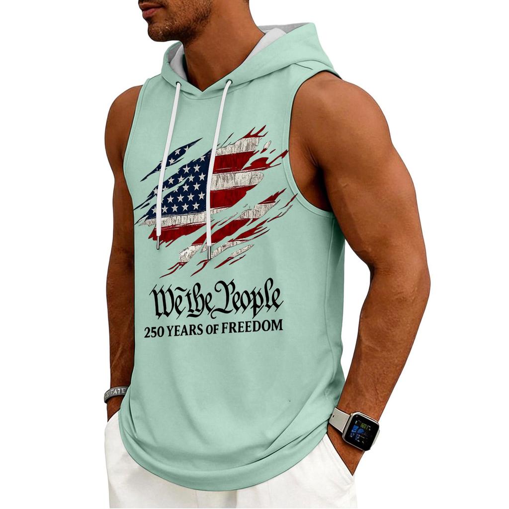 Men's Tank Top Gym Sleeveless Hoodie Shirt Washed Sports Muscle Shirts Fitness Vest With Hood