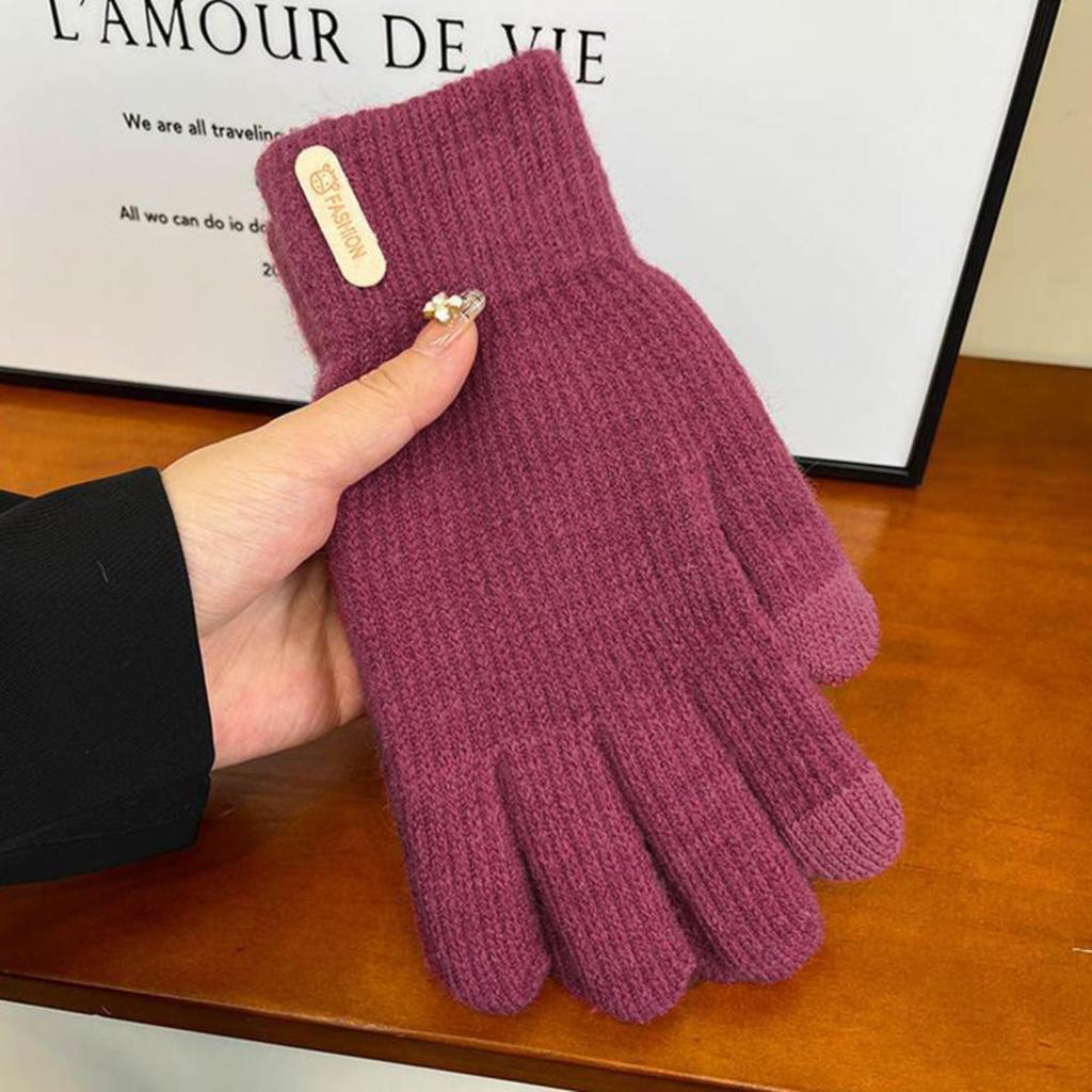 Fleecegefütterte gestreifte thermische Strickhandschuhe Verdickte Herbst-Winter-Warmhandschuhe Kältebeständige winddichte Fäustlinge