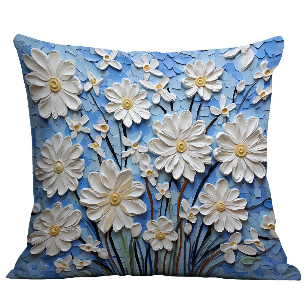 New Flower Pillowcase Imitating Three-dimensional Oil Painting Style Creative Floral Home Living Room Sofa Cushion Pillowcase
