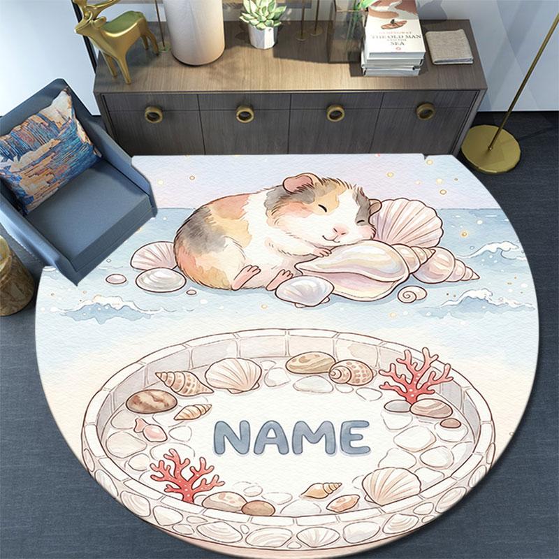 Custom Name,Beach Animals pattern round rug,Carpet Rug for Living Room Bedroom Playroom ,Non-slip Floor Mat,Holiday Gifts and Birthday Gifts.