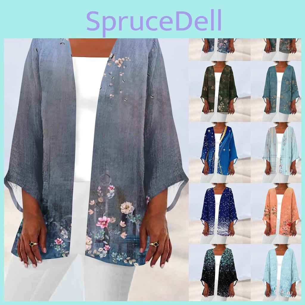 Casual Printed Womens Retro Fashion Lightweight Medium Length Jacket Cardigan