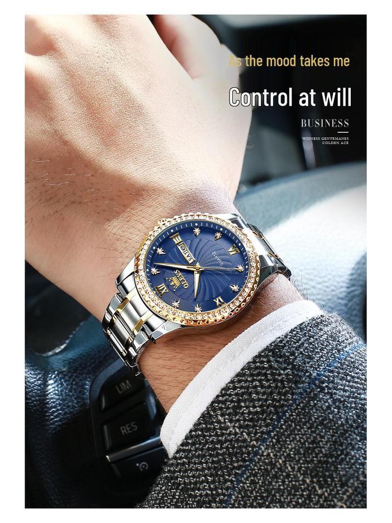 OLEVS Luxus Gold Diamantenbesetzte Wasserdichte Herrenuhr