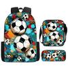 Set Zaino Stampa Calcio per Bambini Scuola Elementare 3 Pezzi Borsa a Spalla Astuccio Borsa a Tracolla