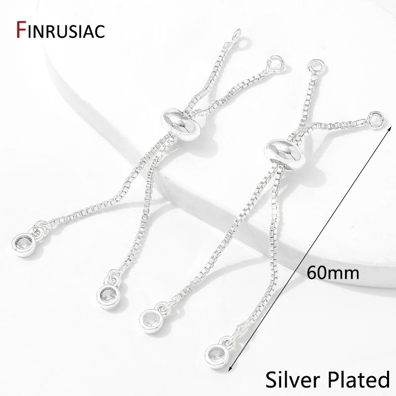 

14/18K Gold Plated Brass 6cm Slide Bracelets Adjustable Box Chains Bracelet With Zircon Beads For DIY Jewelry Making Accessories 1 piece