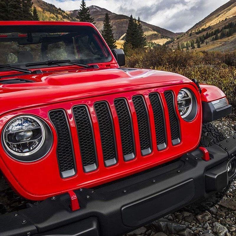 ABS Gloss Black Front Mesh Grille+Headlight Trim Cover  For Jeep Wrangler JL 2018  Accessories