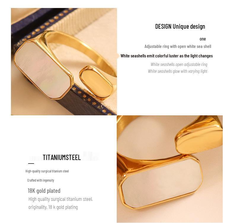 European-American Retro Fashion White Pearl Open Ring, Women's 18K Gold-Plated Titanium Steel Jewelry