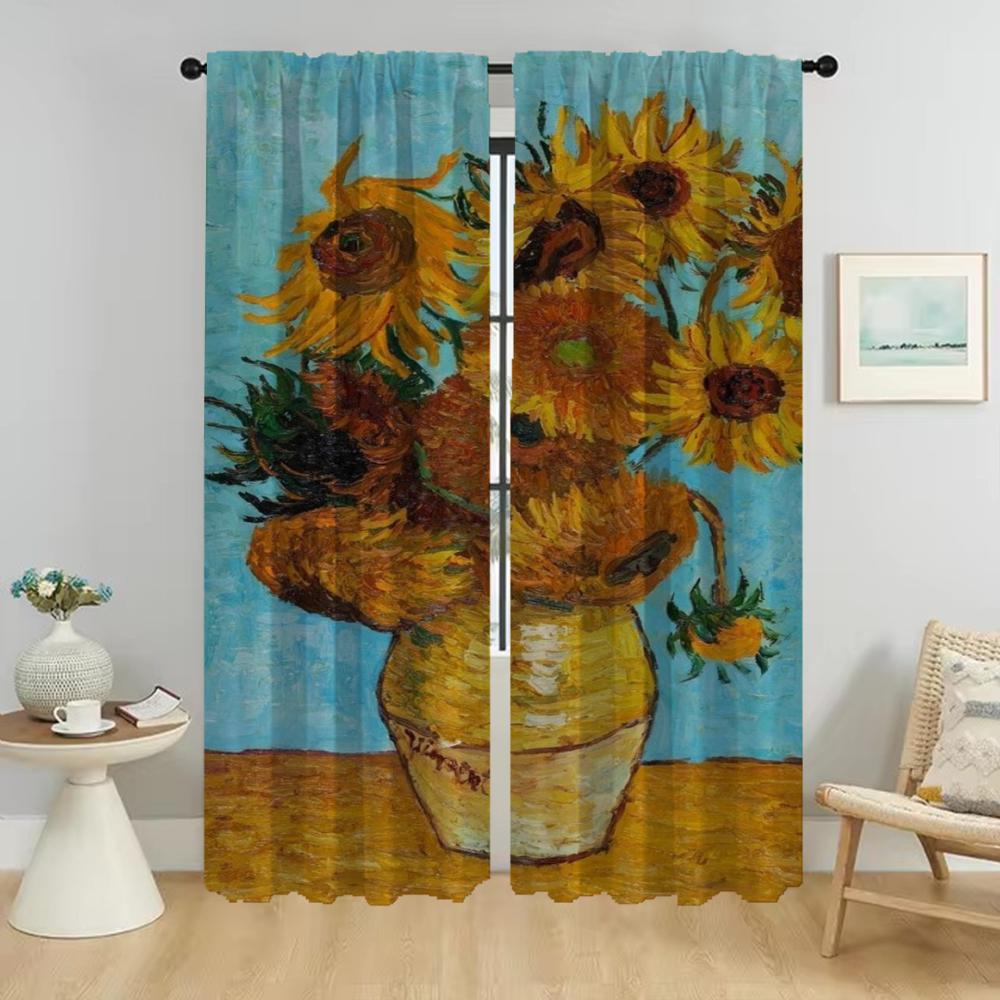 Halloween Decoration Van Gogh Blackout Curtain for Room 2 Panel Kitchen Curtains for Camera Partition Home Interior Curtains