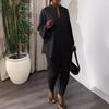 Knitted Set Trousers New Solid Color Multi-Color Pleated V-Neck Top Skinny Pants Fashion Temperament Two-Piece Outfit