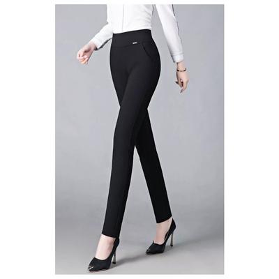 Women's High Waist Slim Pants Elastic Waist Black Trousers for Daily Office