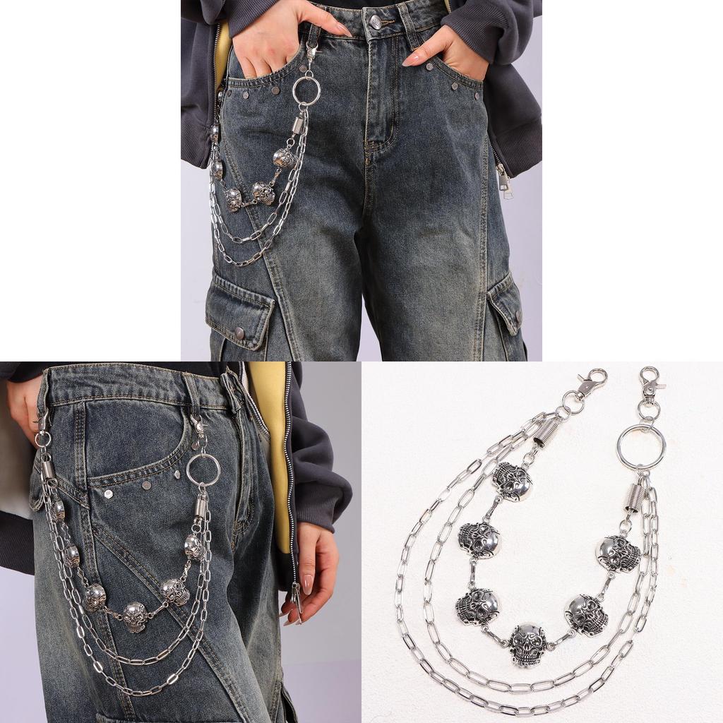 Metal Skull Hip Hop Belt Chain For Men With Spring Decor And Multilayer Design