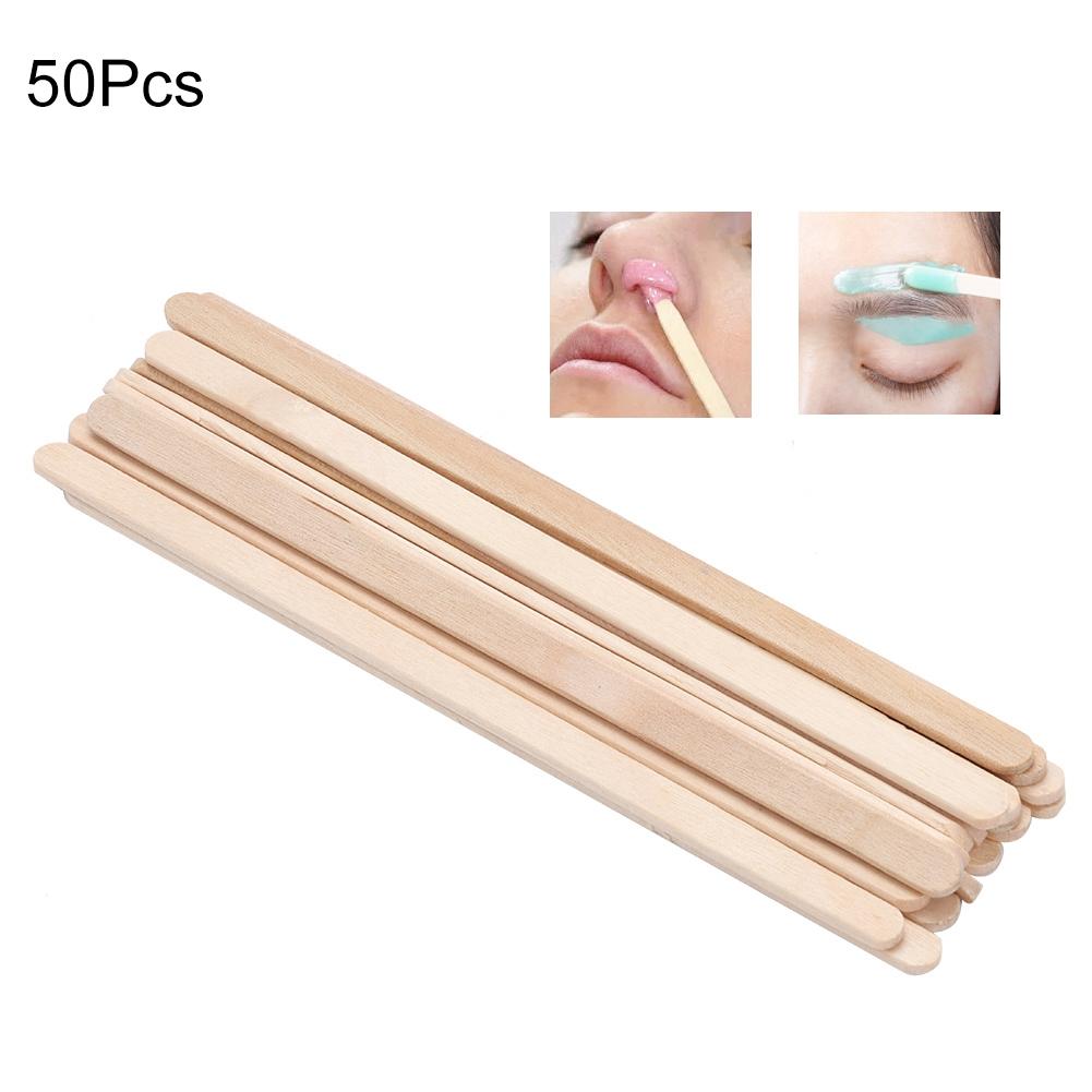 50Pcs Disposable Wooden Depilatory Wax Applicator Stick Spatula Hair Removal Tools