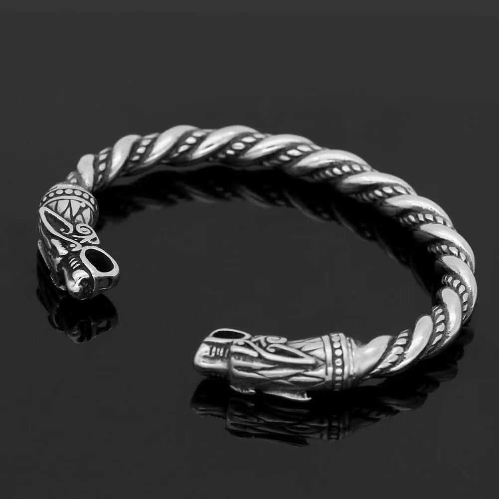 2023 Retro Men's Geometric Woven Cable Open Bangle in Silver-Plated Copper