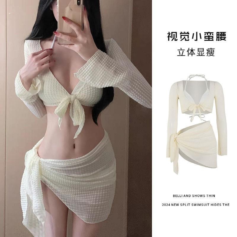 Weißer Mondschein Bikini Getrennt Vier-teilig Koreanisch Sexy Internet-Berühmtheit Urlaubs-Badeanzug Damen