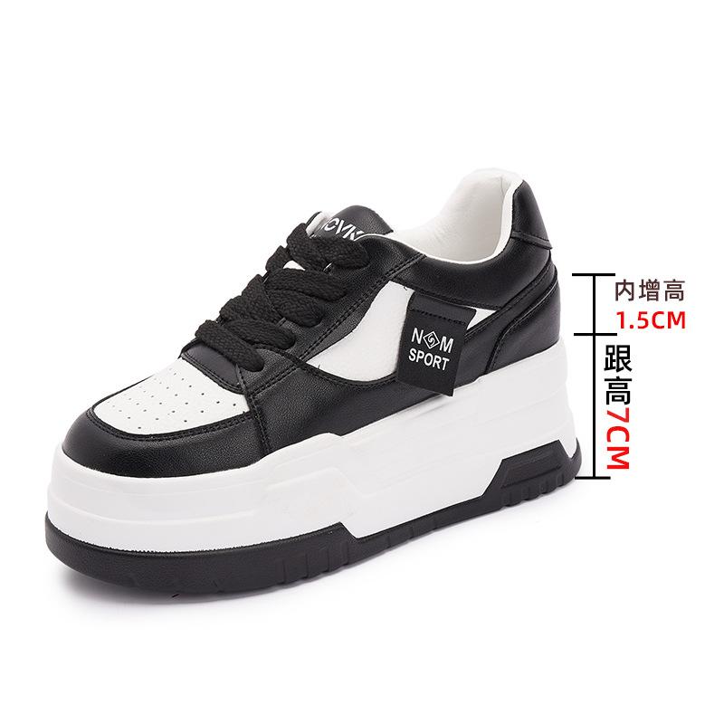 

Обувь Wenzhou женская весенняя новая кожаная женская обувь с внутренней высотой, белая обувь женская универсальная платформа повседневная 34 чёрный