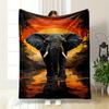 African Elephant Sunset Blanket Bedroom Blanket for Livingroom Couch Lunch Break Soft Throw for Friend's Festival Gift